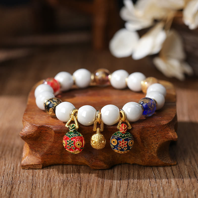 BWOOOH Gold Swallowing Beast Family Charm Liuli Glass Colorful Porcelain Bead Luck Bracelet