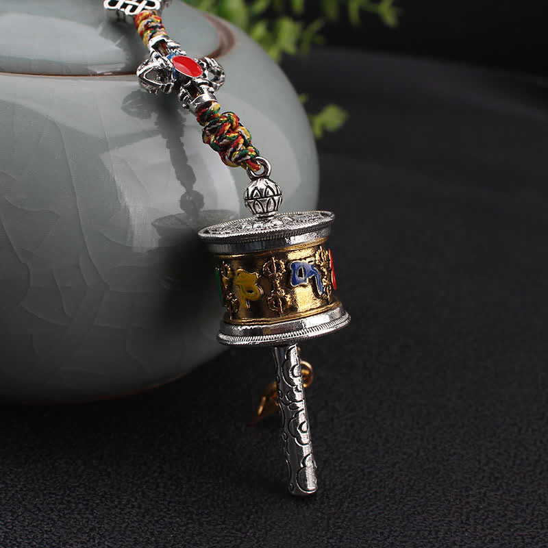 BWOOOH Tibet Om Mani Padme Hum Prayer Wheel Peace Rotatable Bag Car Hanging Decoration | natural stone Buddhist car hanging