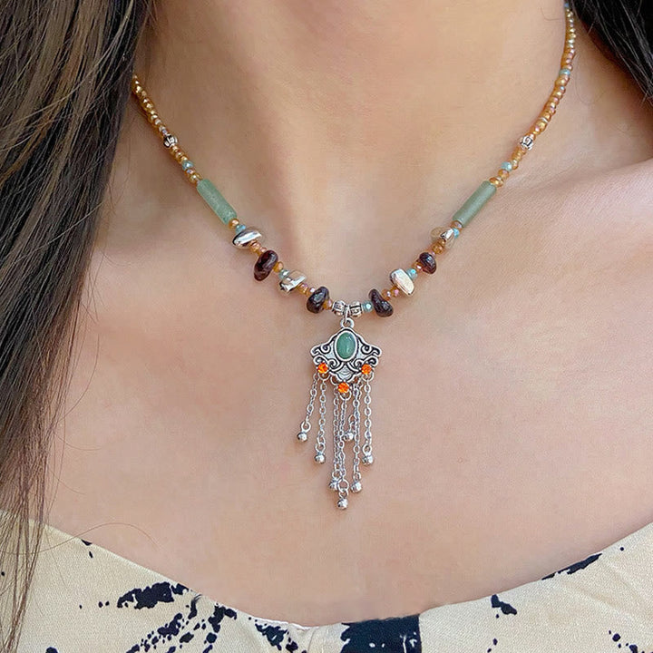 BWOOOH Tibetan Crystal Stone Copper Luck Tassel Necklace Pendant crystal healing necklace spiritual jewelry