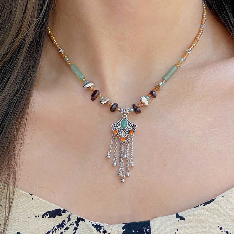 BWOOOH Tibetan Crystal Stone Copper Luck Tassel Necklace Pendant crystal healing necklace spiritual jewelry