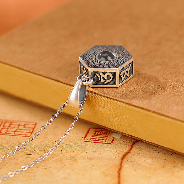 BWOOOH 990 Sterling Silver Tibetan Om Mani Padme Hum Lotus Love Projection Necklace Pendant
