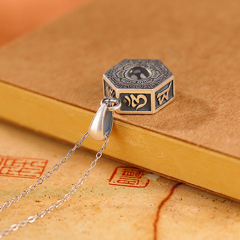 BWOOOH 990 Sterling Silver Tibetan Om Mani Padme Hum Lotus Love Projection Necklace Pendant