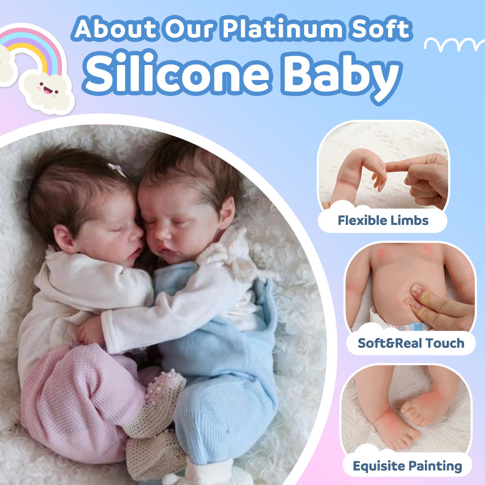 12 & 16 Inches Full Body Silicone Twins Boy and Girl, Affordable Flexible Silicone Newborn Baby Dolls