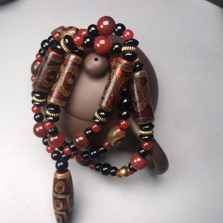 BWOOOH Nine-Eye Dzi Bead Red Agate Wealth Health Necklace