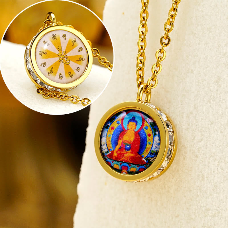 BWOOOH Tibetan Yellow God Of Wealth Green Tara Buddha Serenity Titanium Steel Necklace Pendant