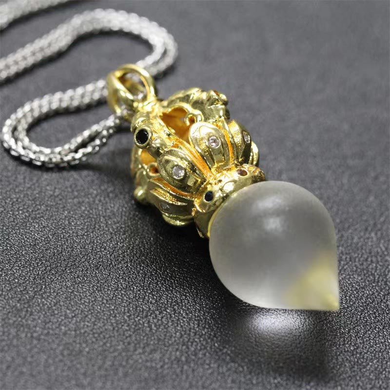 BWOOOH Tibetan Dorje Vajra 4 Prong Lotus Liuli Crystal Strength Necklace Pendant
