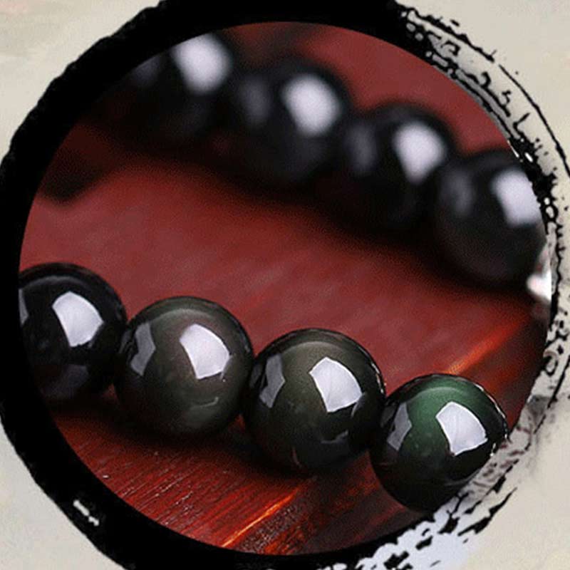 BWOOOH Chinese Zodiac 108 Beads Black Obsidian Tiger Eye Fortune Mala Bracelet