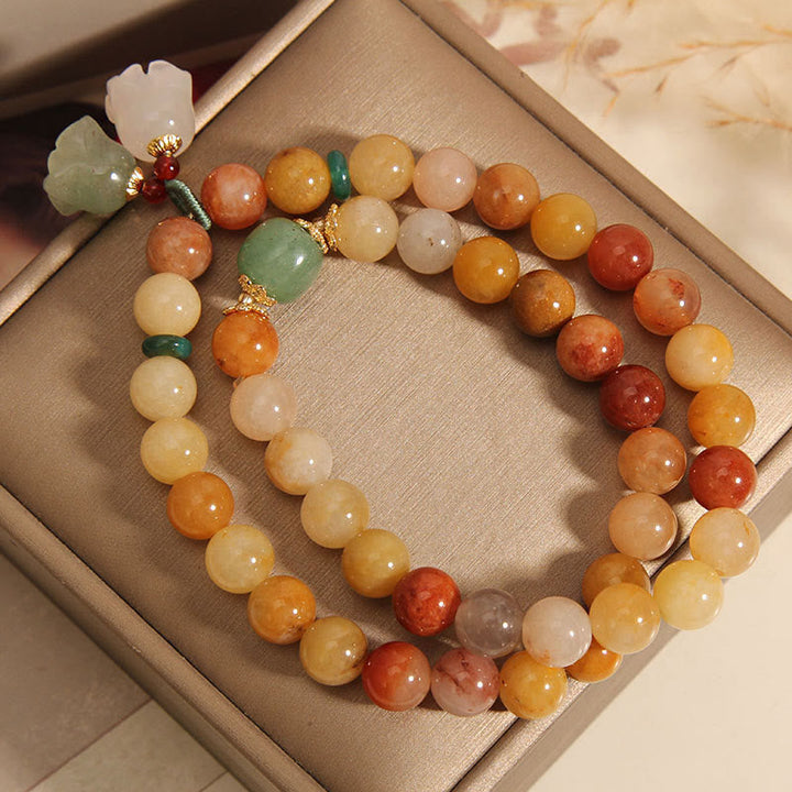 BWOOOH Tibet Natural Golden Silk Jade Double Layer Bell Orchid Luck Bracelet
