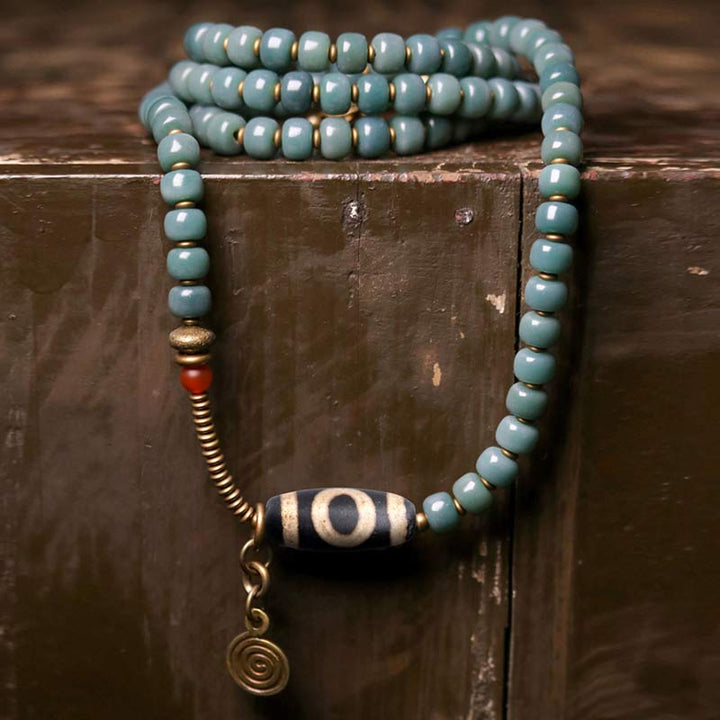 BWOOOH 108 Mala Beads Bodhi Seed Dzi Bead Wisdom Bracelet