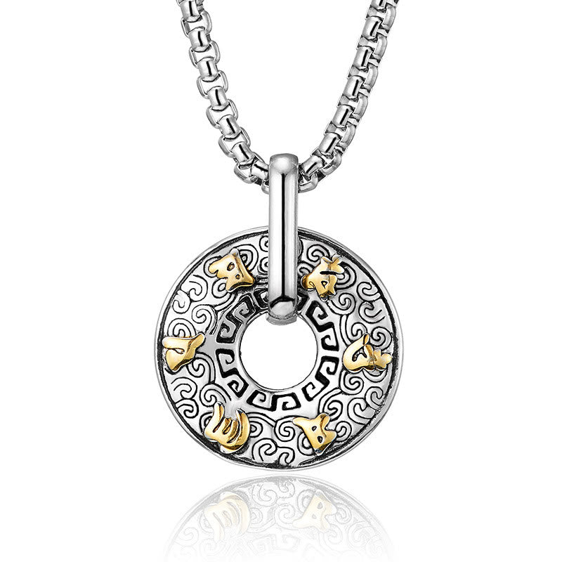 BWOOOH Tibetan Om Mani Padme Hum mantra and Peace Buckle creativity necklace pendant 45cm