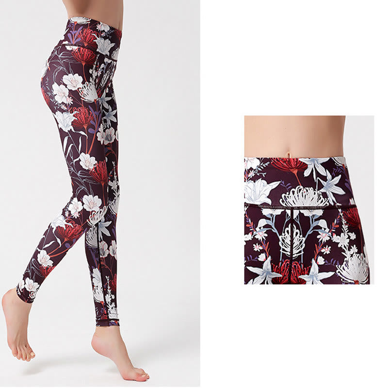 BWOOOH printed yoga leggings - Colorful Flower Petal Leaves Print Sport
