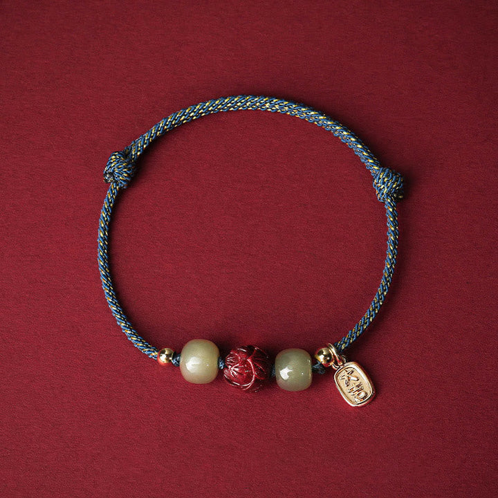 BWOOOH 14K Gold Plated Hetian Jade Cinnabar Lotus Luck Handcrafted Rope Bracelet  -  Gold Plated jade bracelet for spiritual...