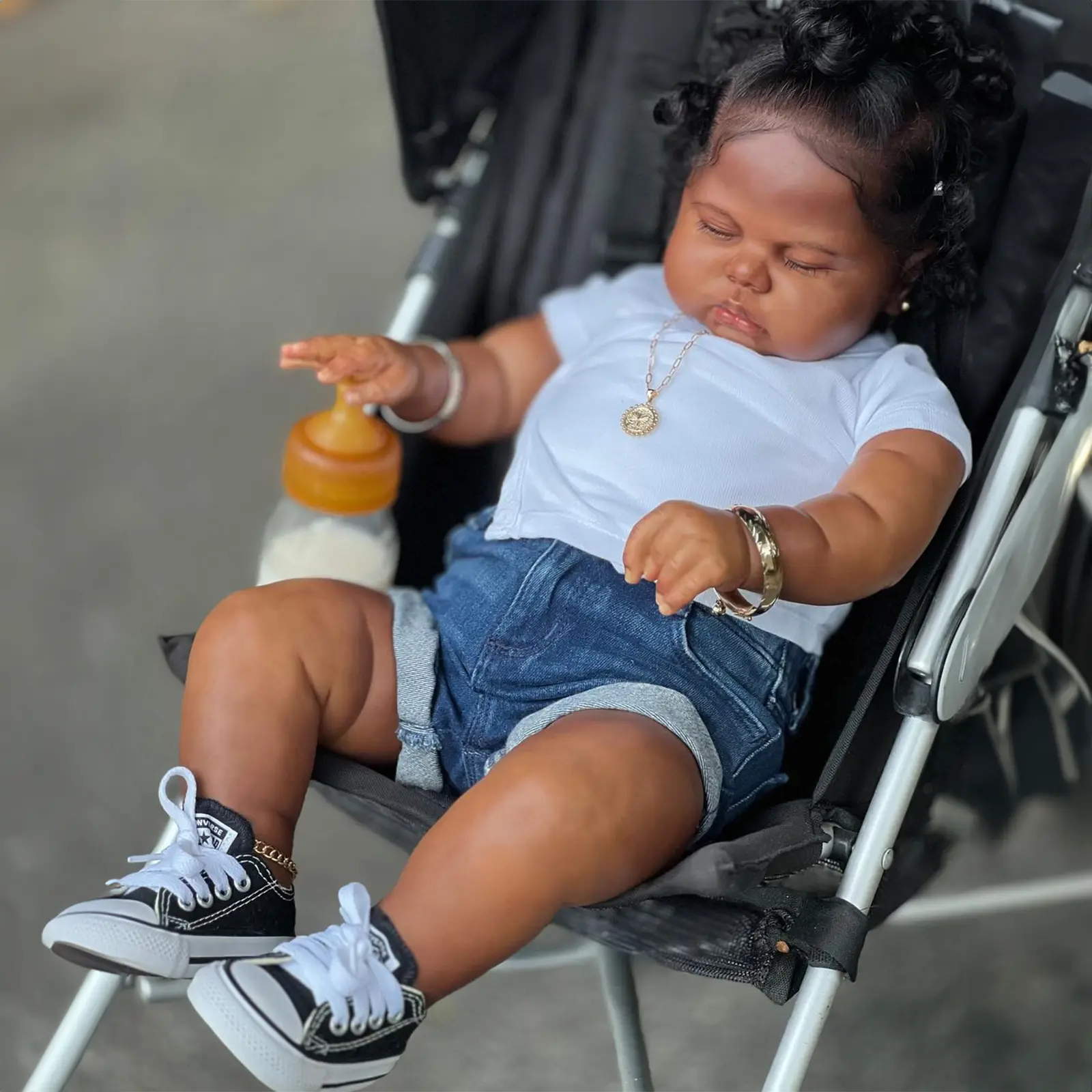 [New] 20" Lifelike African American Handmade Sleeping Reborn Girl Doll Named Vttina