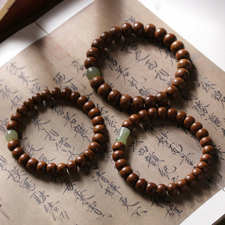 BWOOOH Natural Abelia Biflora Wood Hetian Jade Bamboo Bead Warding Off Evil Spirits Bracelet