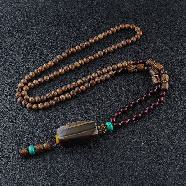 BWOOOH Tibetan Wenge Wood Bodhi Seed Agate Balance Peace Necklace Pendant