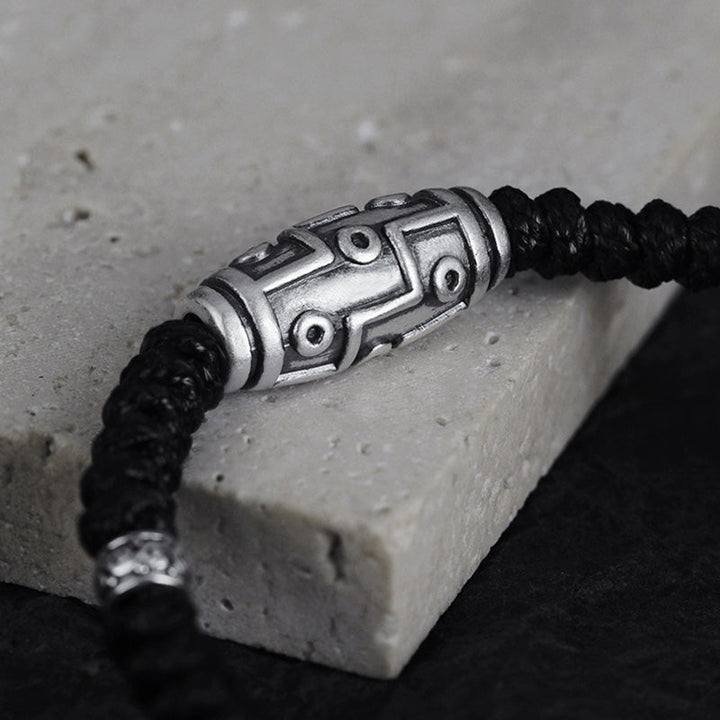 BWOOOH 999 Sterling Silver Nine-Eye Dzi Bead Pattern Blessing Rope Bracelet