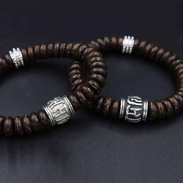 BWOOOH Natural Tibetan Coconut Shell Om Mani Padme Hum Positive Bracelet | spiritual healing bracelet
