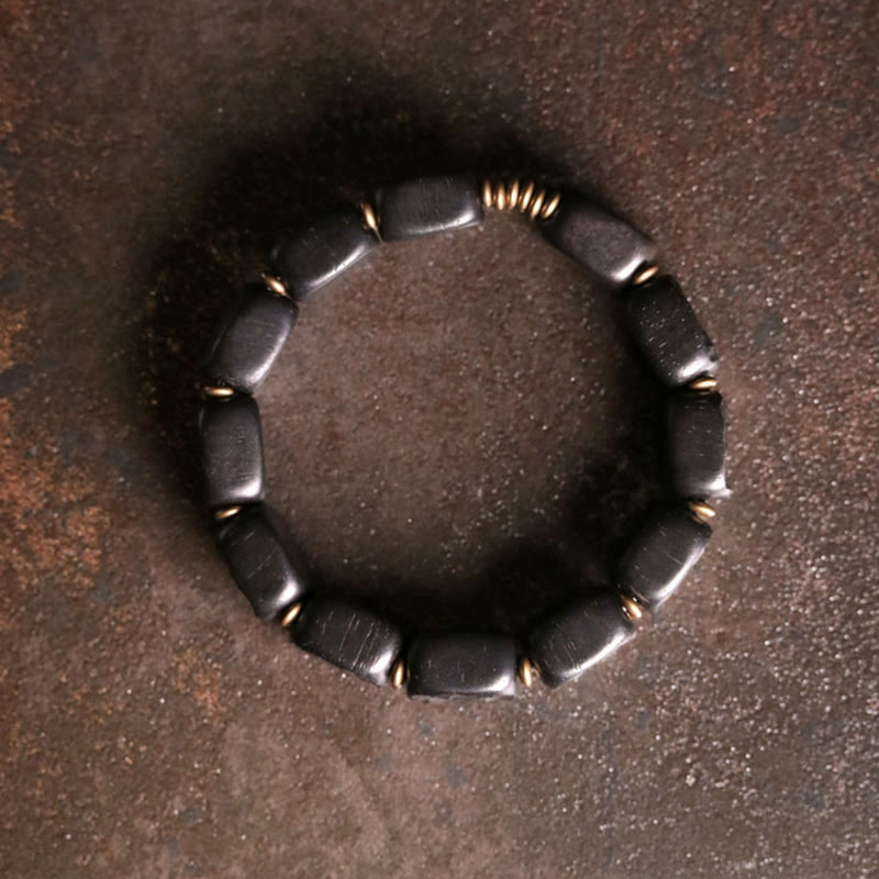 BWOOOH Retro Ebony Wood Texture Style Copper Peace Balance Bracelet