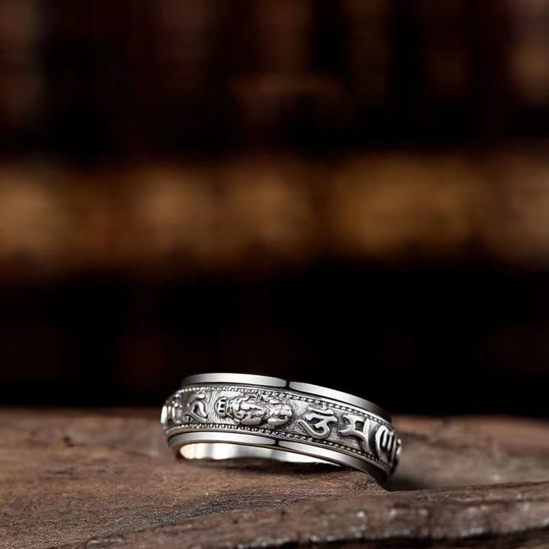 BWOOOH Tibetan Om Mani Padme Hum PiXiu Engraved Wealth Luck Rotatable Ring