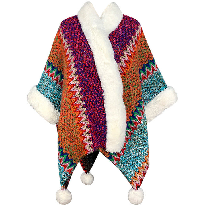 BWOOOH Tibetan Multicolored Striped Shawl Winter Cozy Tra