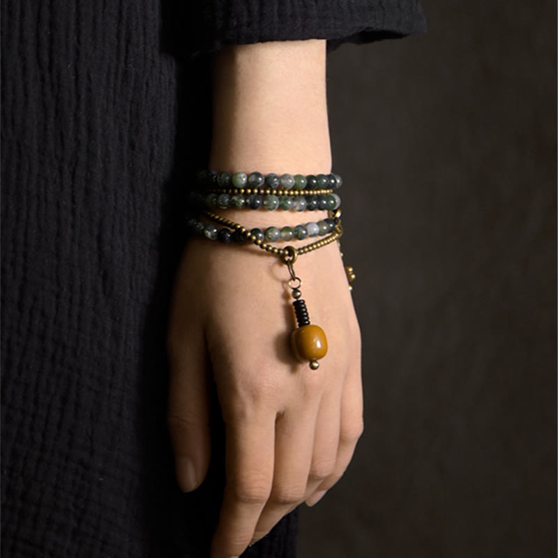 BWOOOH Moss Agate Copper Lucky Multilayer Bracelet