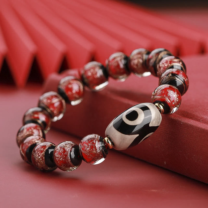 BWOOOH Tibetan Nine-Eye Dzi Bead Three-eyed Dzi Bead Liuli Glass Bead Wealth Bracelet | spiritual healing bracelet