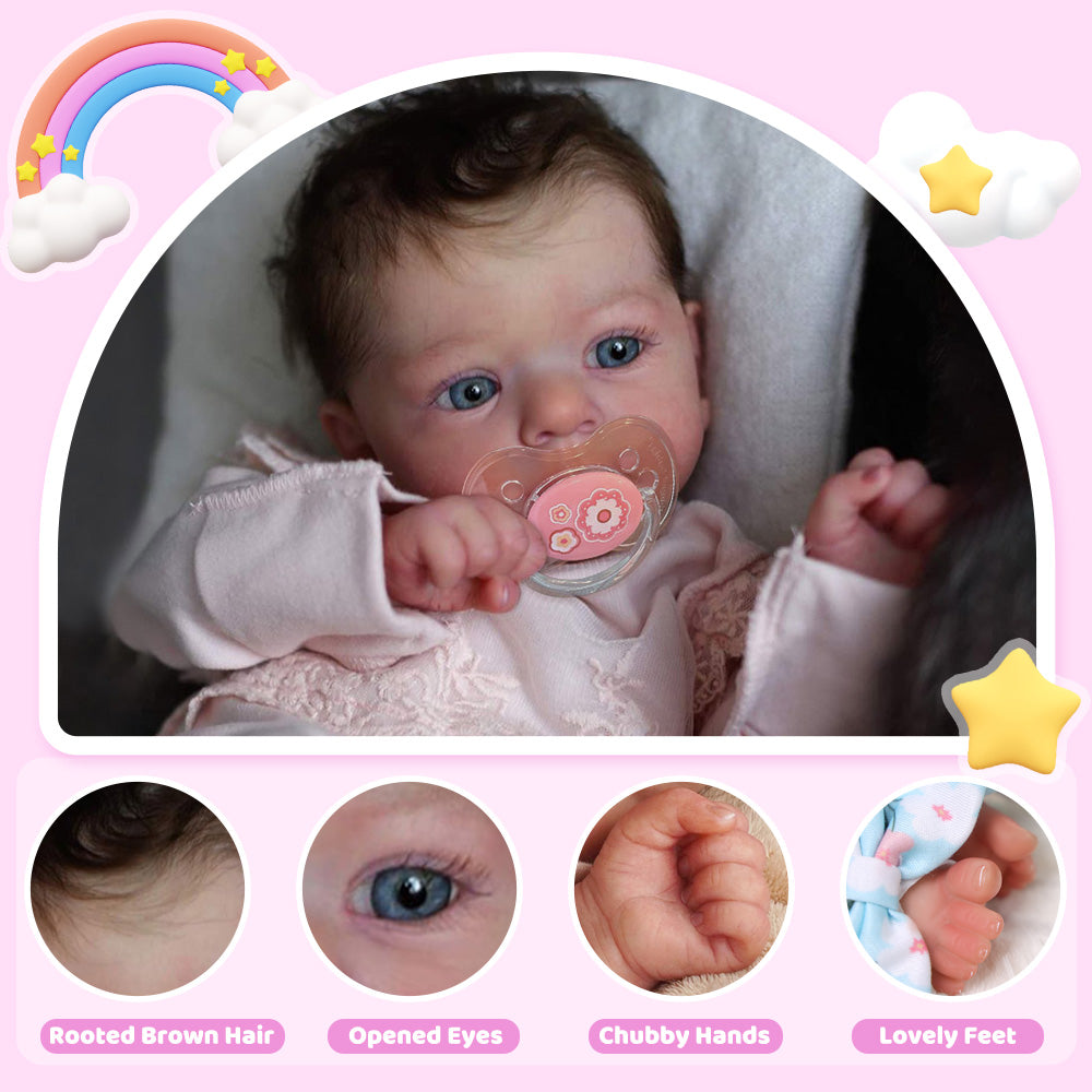 [Heartbeat💖 & Sound🔊] 18" Lifelike Reborn Baby Toddler Girl Grema Has Realistic Skin Blue Eyes and Brown Hair