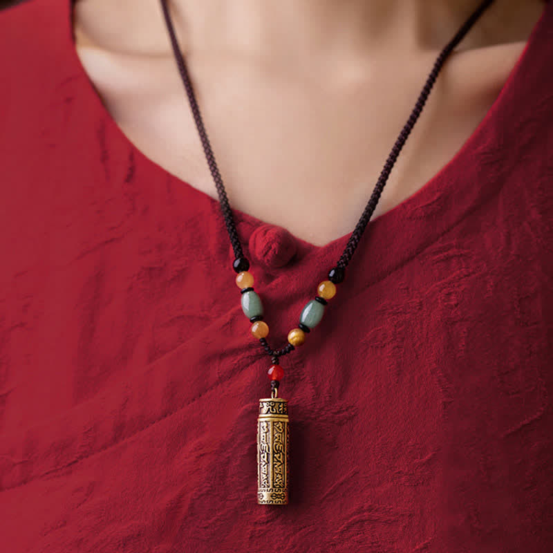 BWOOOH Tibet Om Mani Padme Hum Agate Shurangama Sutra Protection Necklace Pendant