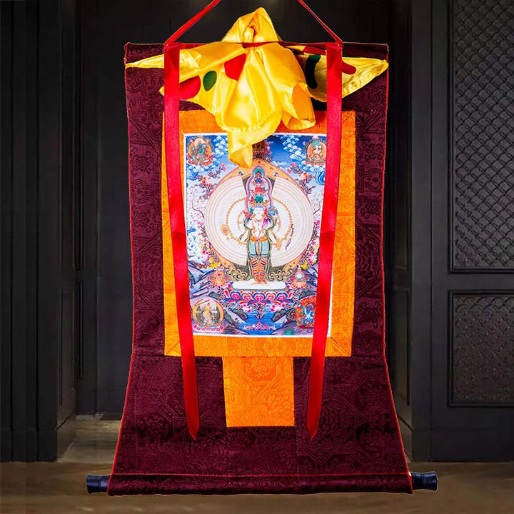 BWOOOH Tibetan Thousand-handed Avalokitesvara Framed Thangka Blessing Decoration | natural stone spiritual home decor