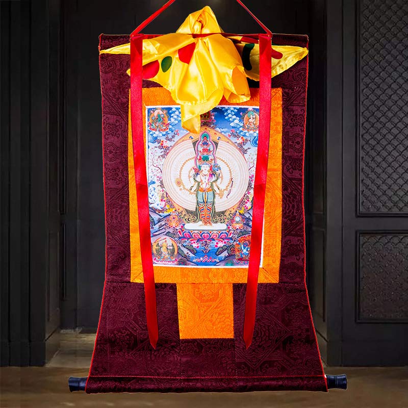 BWOOOH Tibetan Thousand-handed Avalokitesvara Framed Thangka Blessing Decoration | natural stone spiritual home decor
