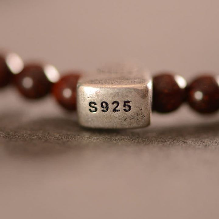BWOOOH 925 Sterling Silver Indian Small Leaf Red Sandalwood Fu Character Protection Triple Wrap Bracelet