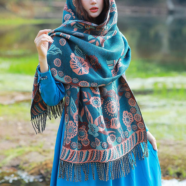 BWOOOH Tibetan Flower Floral Leaves Pattern Design Shawl 
