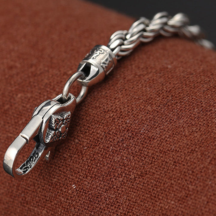 BWOOOH 925 Sterling Silver Tibet Om Mani Padme Hum Double Dorje Vajra Twisted Design Peace Love Bracelet