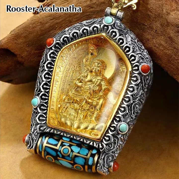 BWOOOH Tibet Chinese Zodiac Natal Buddha Thangka Prosperity Rotatable Dzi Bead Necklace Pendant