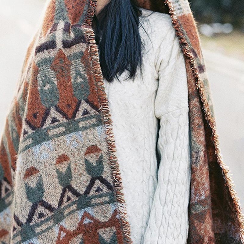 BWOOOH Tibetan Shawl Classic Geometry Pattern Winter Cozy