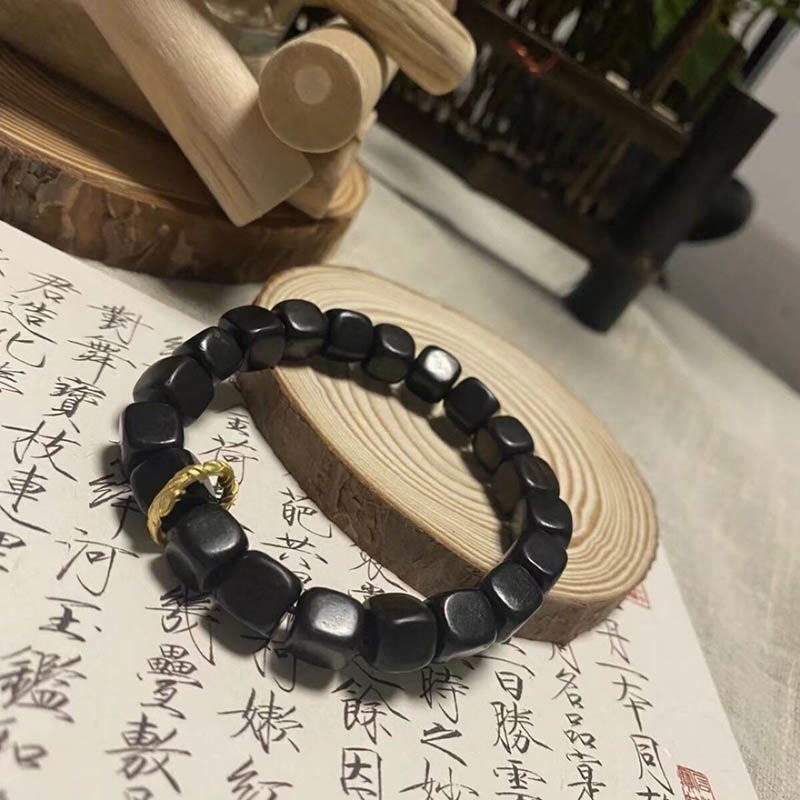 BWOOOH Tibetan Ebony Wood Square Beads Peace Calm Bracelet