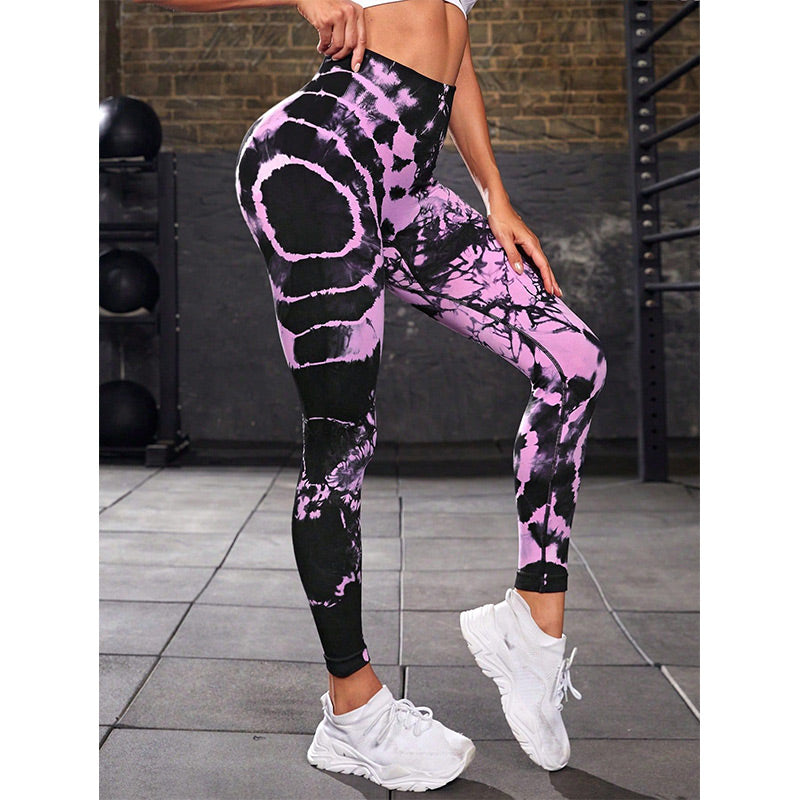 BWOOOH lotus print yoga leggings - Tie Dye Print Pants Sports Fitness Yoga 