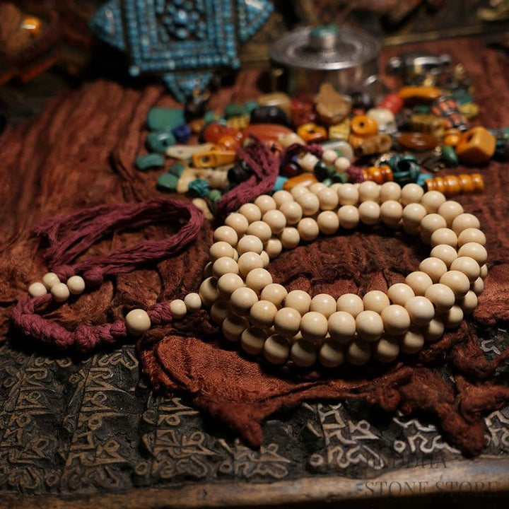 BWOOOH 108 Mala Beads Abelia Biflora Wood Warding Off Evil Spirits Wrist Mala