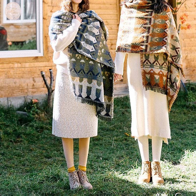 BWOOOH Tibetan Shawl Classic Geometry Pattern Winter Cozy