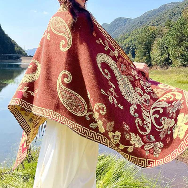 BWOOOH Tibetan Flowers Leaves Pattern Design Shawl Cozy T