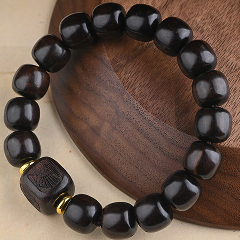 BWOOOH Tibetan Ebony Wood Barrel Beads Lucky And Treasure Balance Bracelet