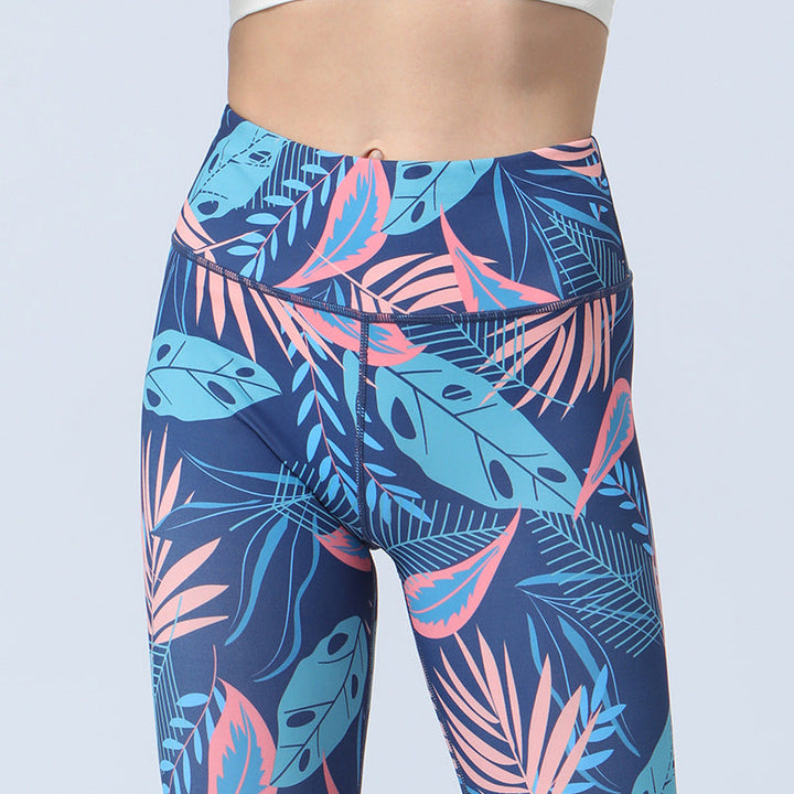 BWOOOH lotus print yoga leggings - Leaves Print Pants Sports Fitness Yoga H