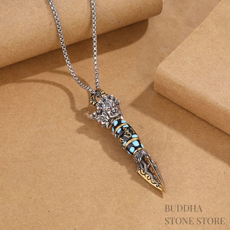BWOOOH Tibet Om Mani Padme Hum Dzi Bead Dorje Vajra Pattern Wealth Rotatable Necklace Pendant