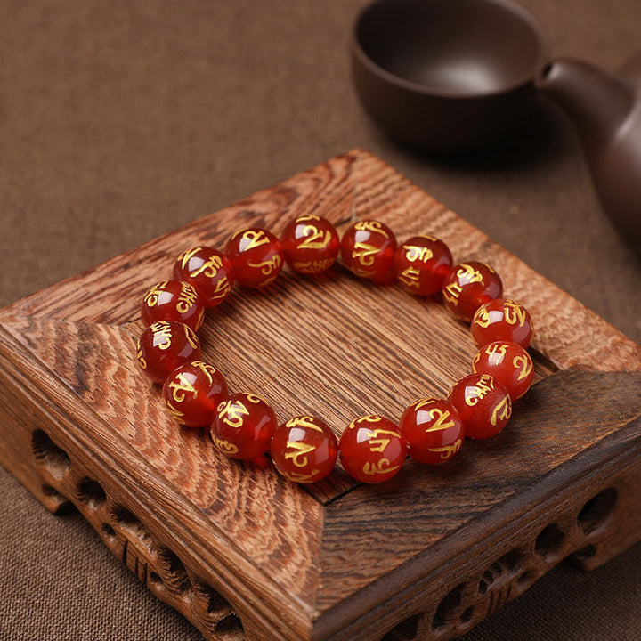 BWOOOH Tibet White Crystal Black Onyx Om Mani Padme Hum Meditation Bracelet