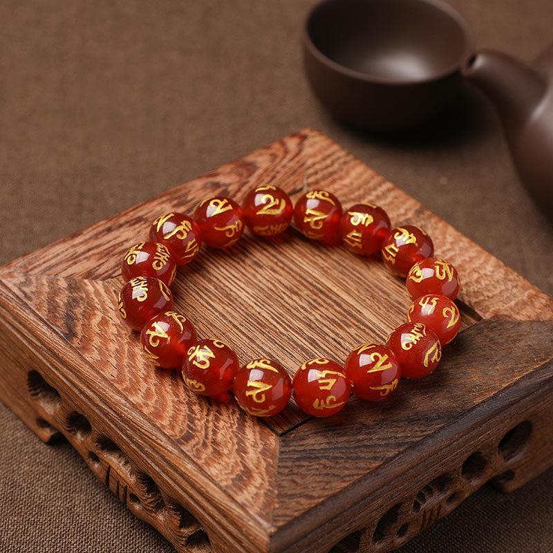 BWOOOH Tibet White Crystal Black Onyx Om Mani Padme Hum Meditation Bracelet