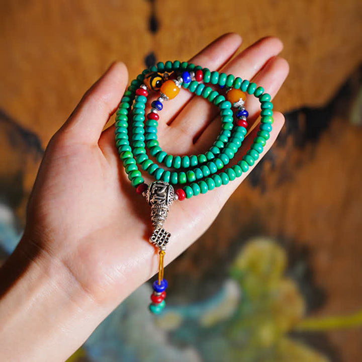 BWOOOH 108 Mala Beads Tibetan Turquoise Dzi Bead Protection Bracelet
