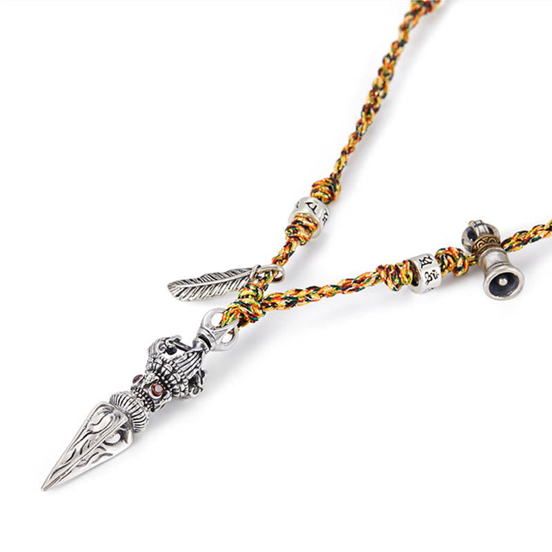 BWOOOH Tibetan Handmade 925 Sterling Silver Dorje Vajra Om Mani Padme Hum Feather Strength Necklace Pendant