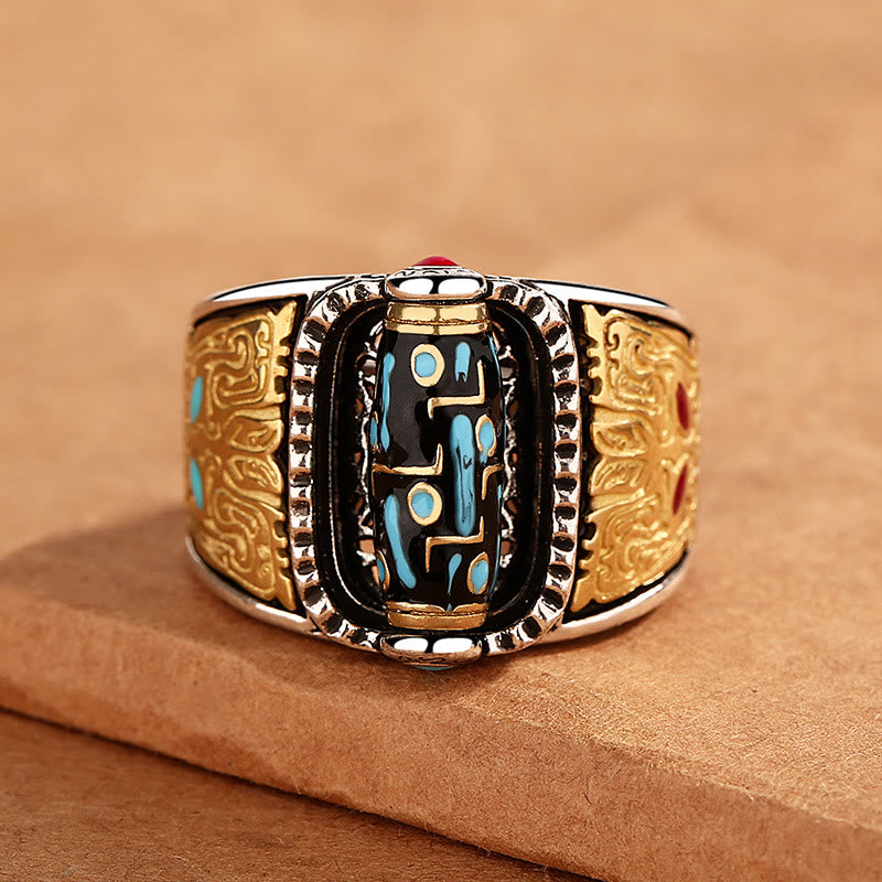 BWOOOH Tibetan Nine-Eye Dzi Bead Wealth Blessings Rotatable Ring
