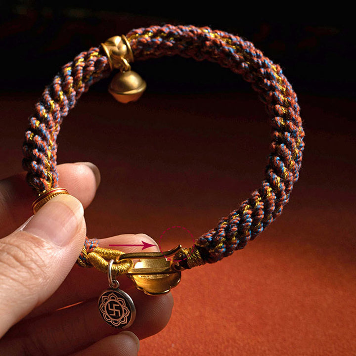 BWOOOH 925 Sterling Silver Chinese Zodiac Natal Buddha Om Mani Padme Hum Luck Bell Braided String Bracelet