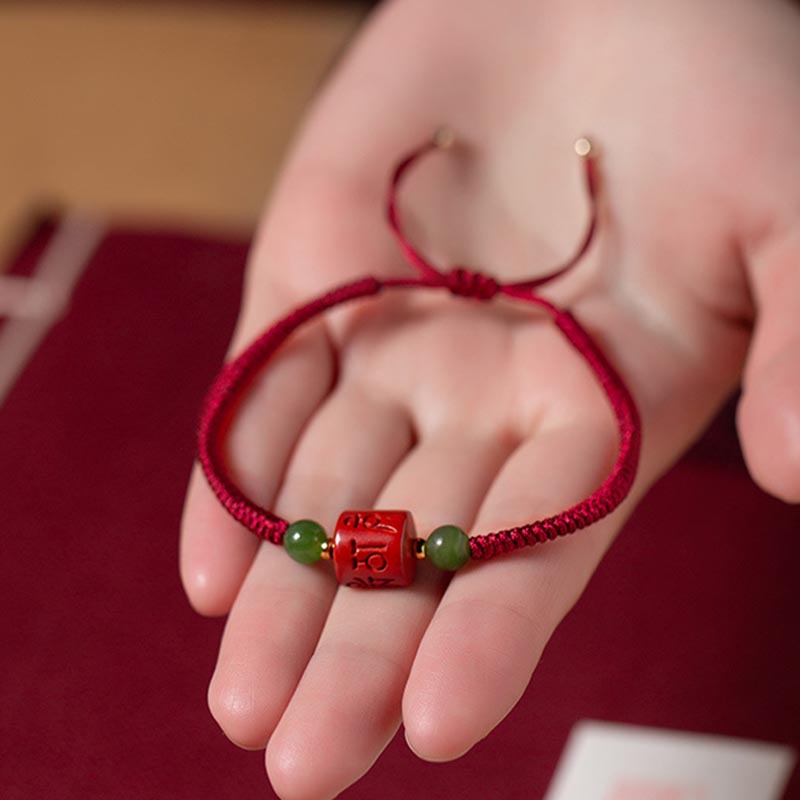 BWOOOH Tibetan Cinnabar Om Mani Padme Hum Engraved Blessing Braided Rope Bracelet